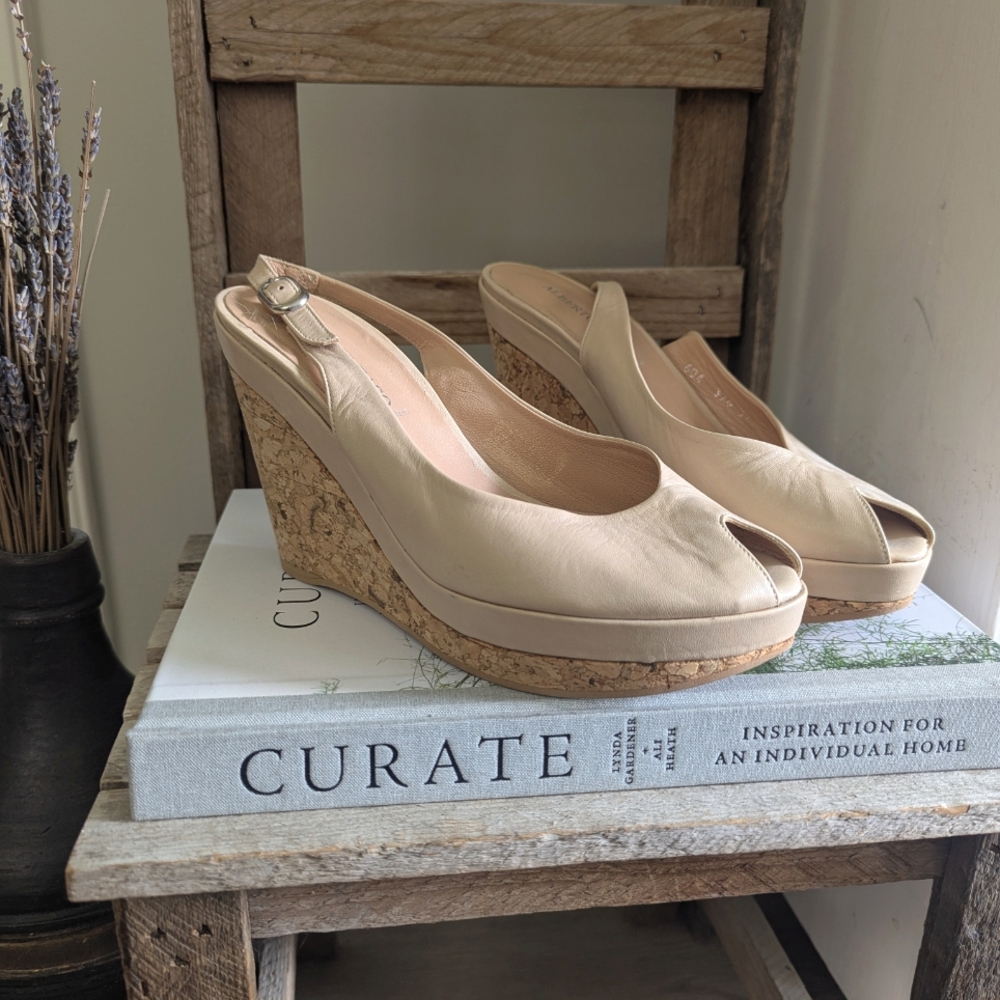Leather Wedge Slingback Sandals
